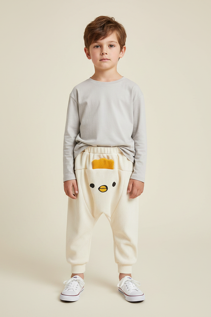 Pantalon Fluide Côtelé Écru Ample Canard Enfant - Beige Cordé