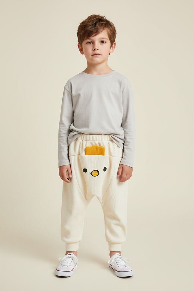 Pantalon Fluide Côtelé Écru Ample Canard Enfant - Beige Cordé