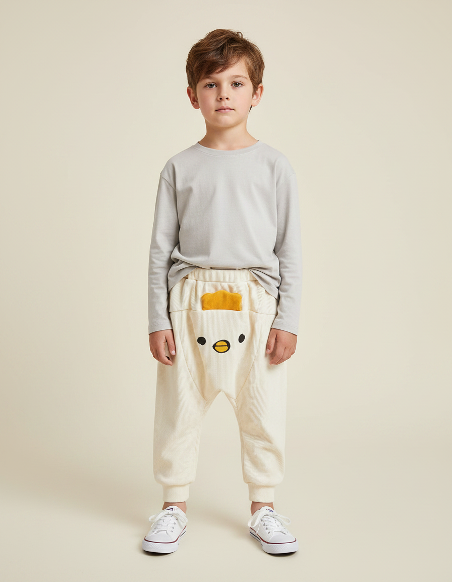 Pantalon Fluide Côtelé Écru Ample Canard Enfant - Beige Cordé