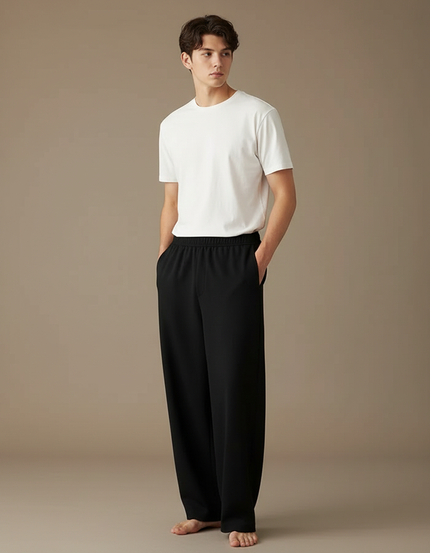 Pantalon Fluide Homme Noir Palazzo Viscose - Polyester