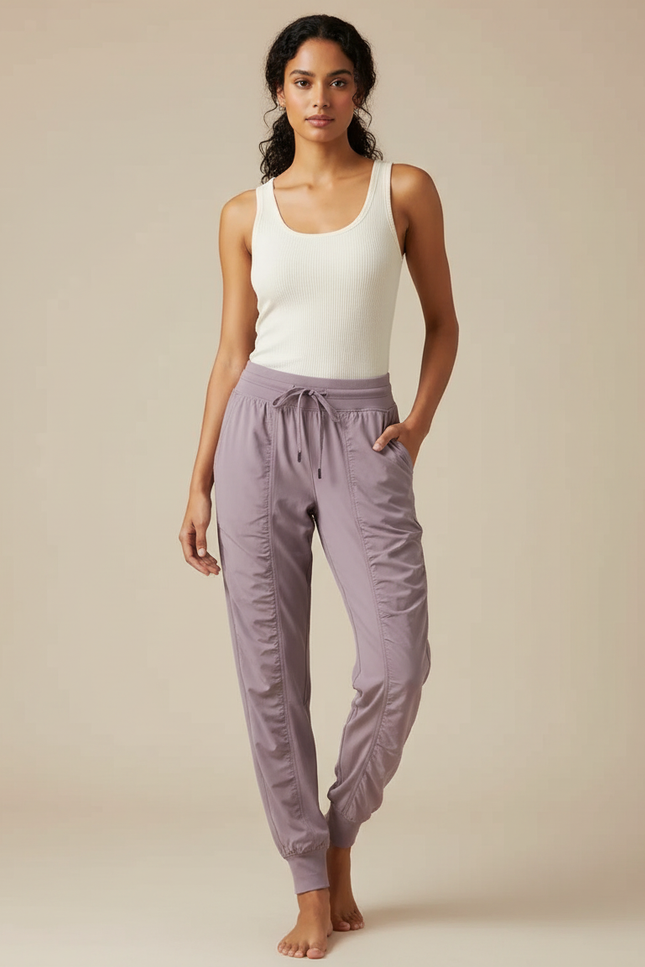 Pantalon Fluide Mauve Athlétique Jogger Cordon Femme - Violet Polyester