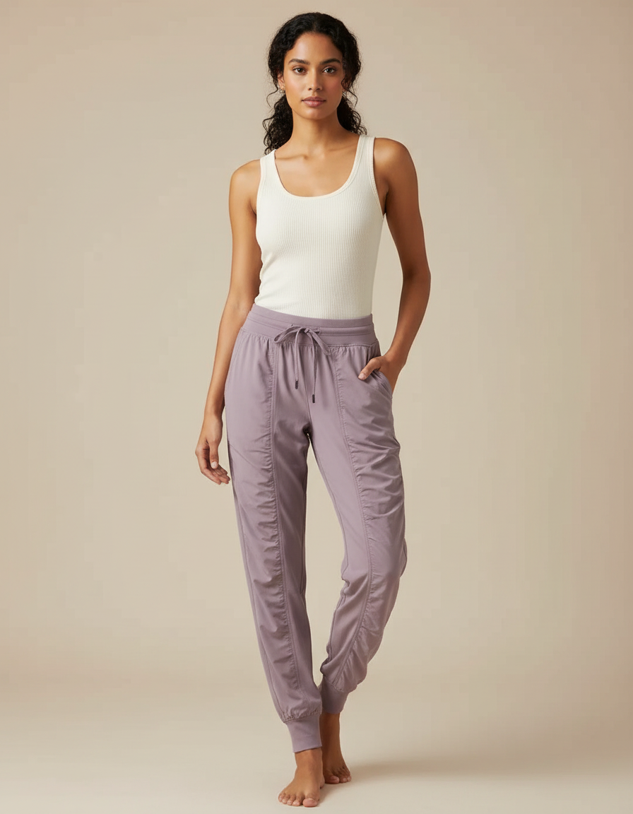 Pantalon Fluide Mauve Athlétique Jogger Cordon Femme - Violet Polyester