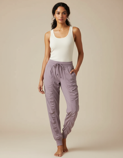 Pantalon Fluide Mauve Athlétique Jogger Cordon Femme - Violet Polyester