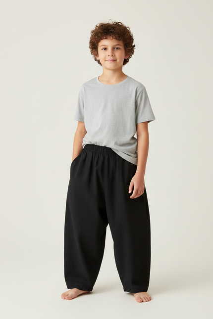 Pantalon Fluide Noir Ample Coton Enfants Unisexe