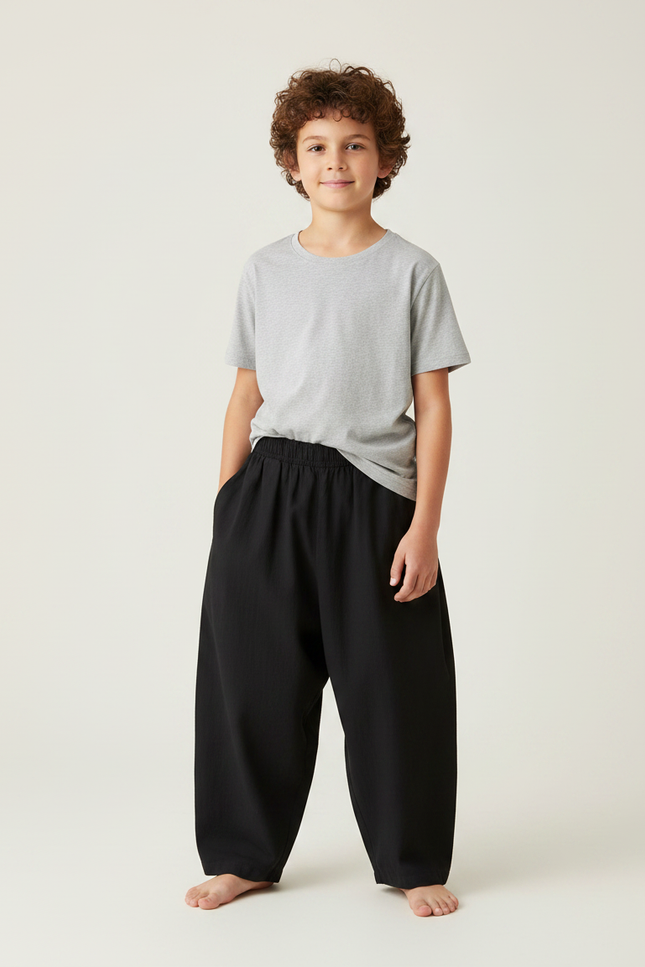 Pantalon Fluide Noir Ample Coton Enfants Unisexe