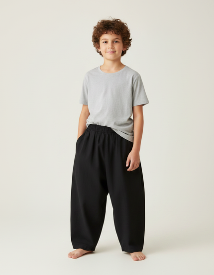 Pantalon Fluide Noir Ample Coton Enfants Unisexe