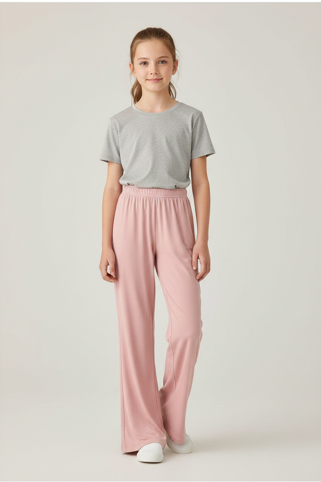 Pantalon Fluide Rose Ample Décontracté Fille - Viscose