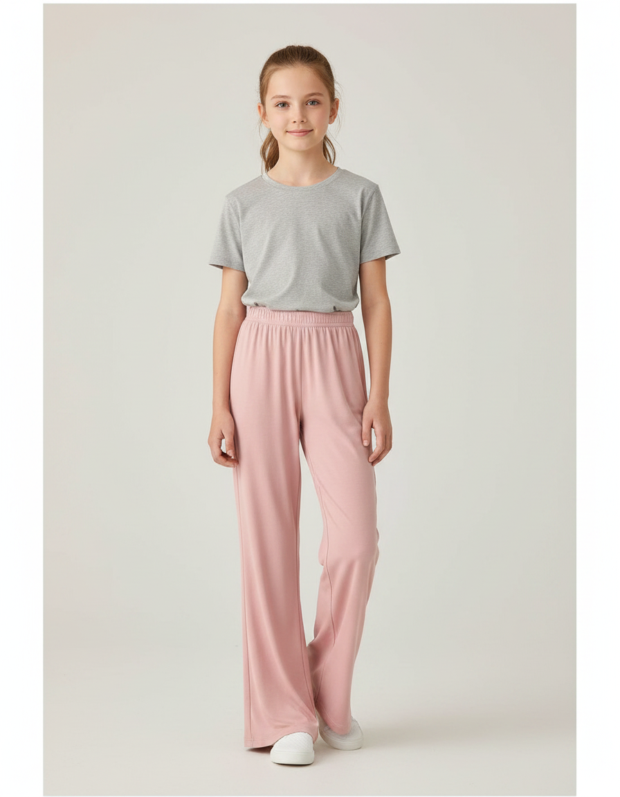 Pantalon Fluide Rose Ample Décontracté Fille - Viscose