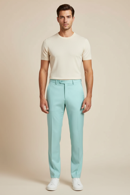 Pantalon Fluide Bleu Ciel Droit Décontracté Homme Élégant - Gabardine