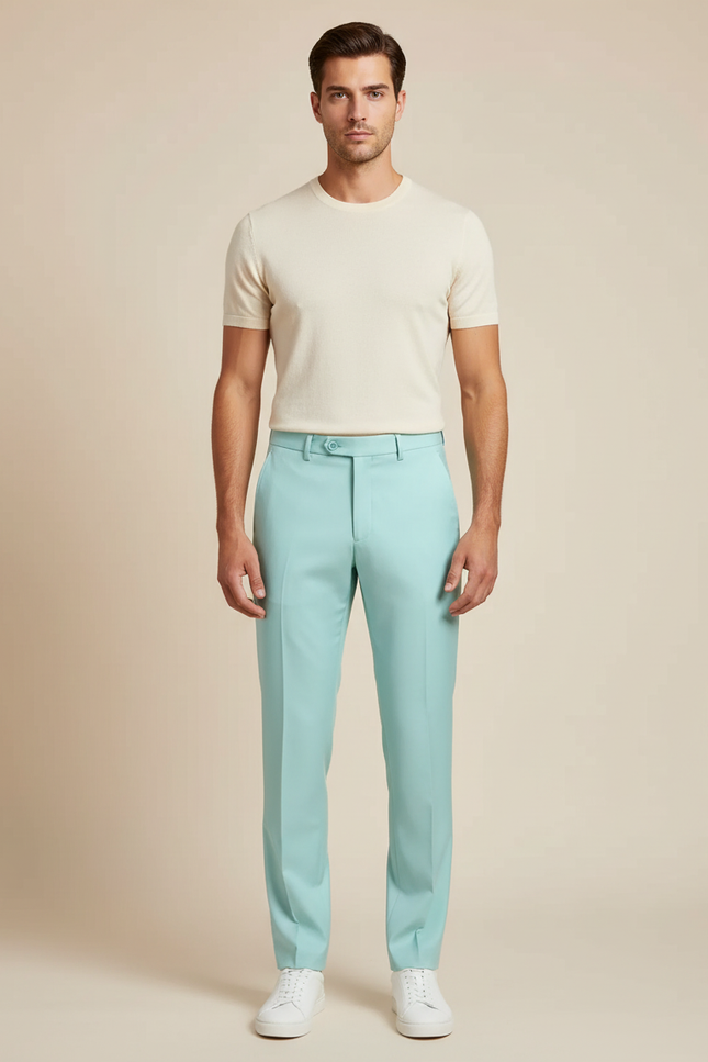 Pantalon Fluide Bleu Ciel Droit Décontracté Homme Élégant - Gabardine