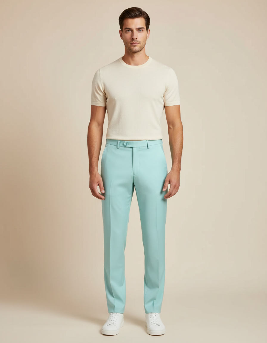 Pantalon Fluide Bleu Ciel Droit Décontracté Homme Élégant - Gabardine