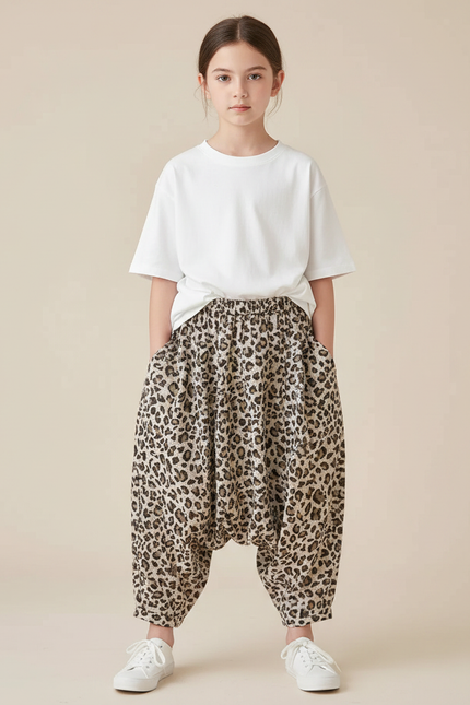 Pantalon Fluide Léopard Sarouel Ample Imprimé Enfant - Viscose