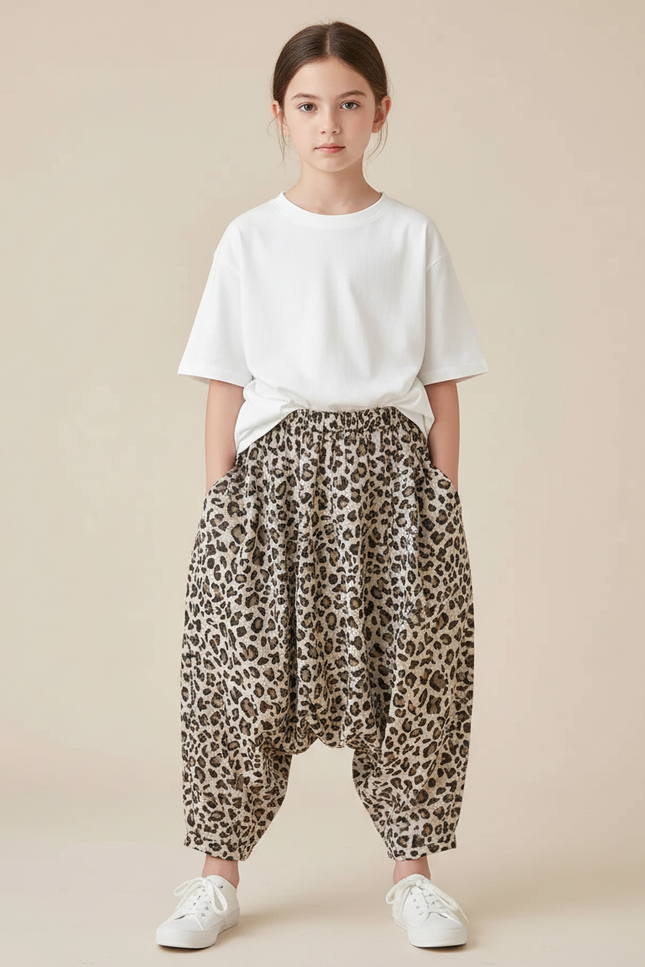 Pantalon Fluide Léopard Sarouel Ample Imprimé Enfant - Viscose