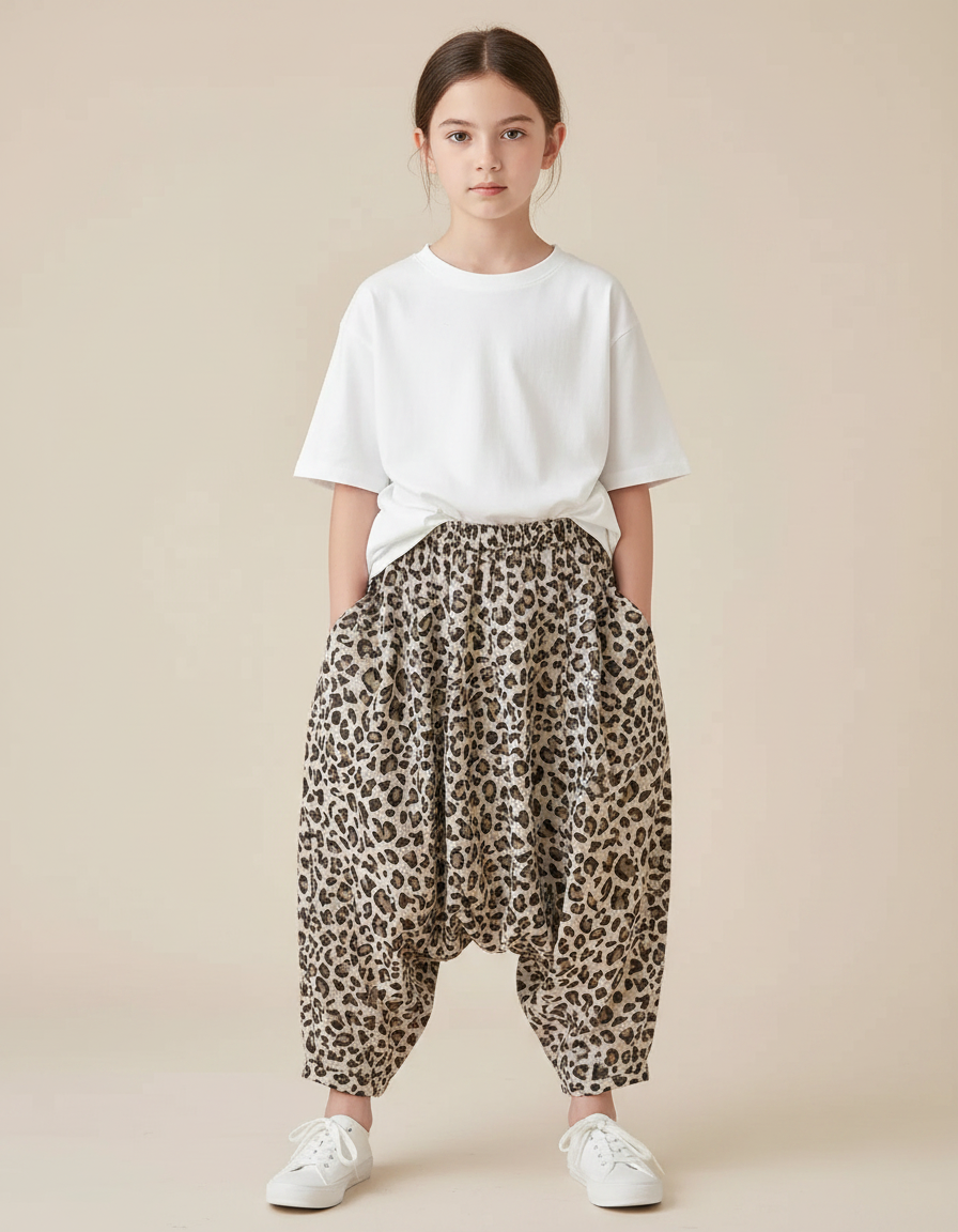 Pantalon Fluide Léopard Sarouel Ample Imprimé Enfant - Viscose