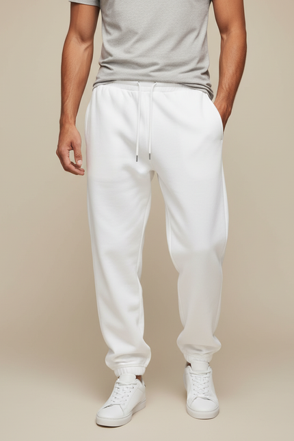 Pantalon Fluide Blanc Cordon Molleton Décontracté Homme