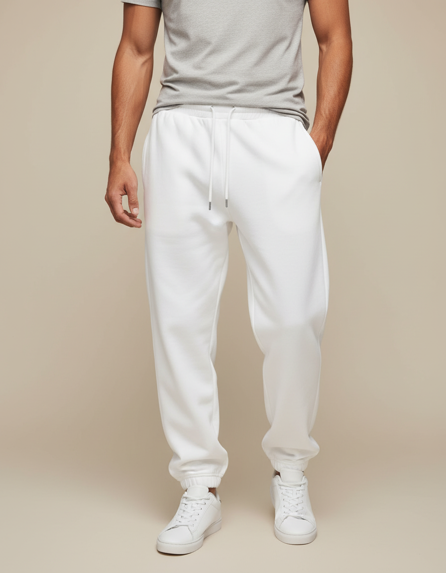 Pantalon Fluide Blanc Cordon Molleton Décontracté Homme