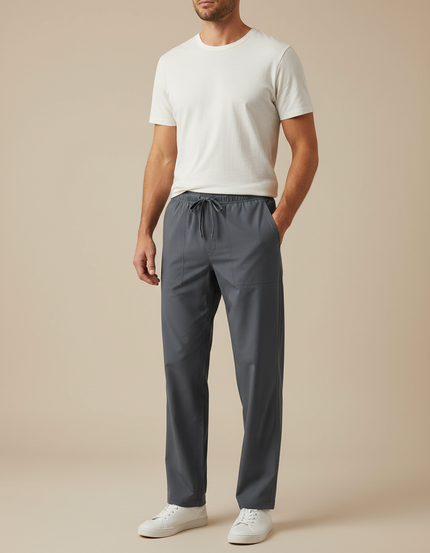 Pantalon Fluide Gris Droit Cordon Homme Décontracté - Polyester