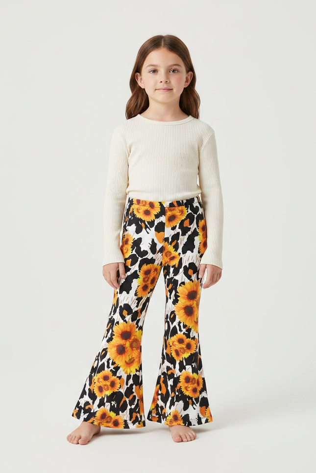 Pantalon Fluide Évasé Imprimé Tournesol Léopard Enfant - Maille