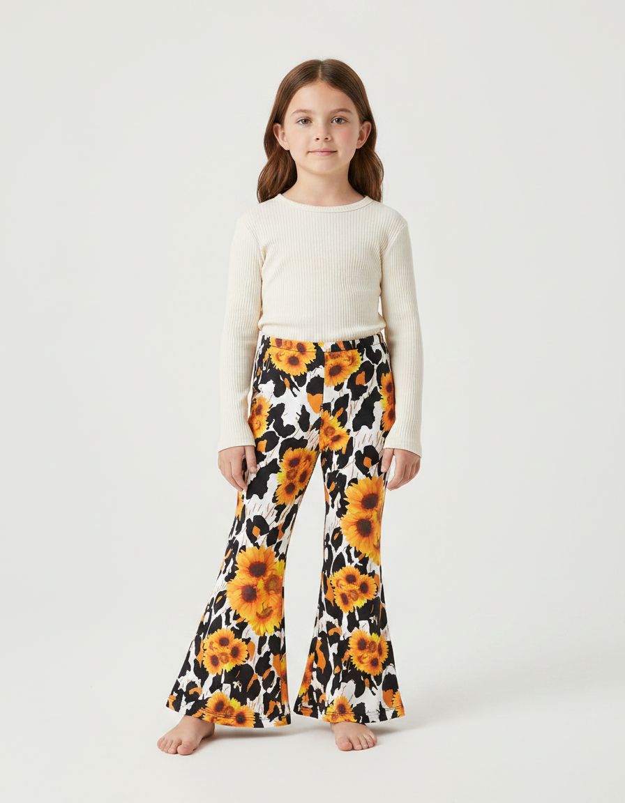 Pantalon Fluide Évasé Imprimé Tournesol Léopard Enfant - Maille