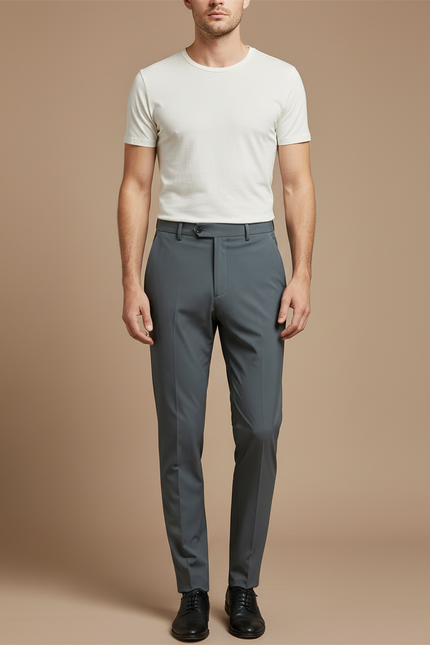 Pantalon Fluide Gris Homme Slim Élégant Stretch - Polyester