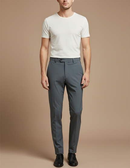 Pantalon Fluide Gris Homme Slim Élégant Stretch - Polyester