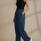 Pantalon Fluide Bleu Marine Cargo Ample Décontracté - Polyester