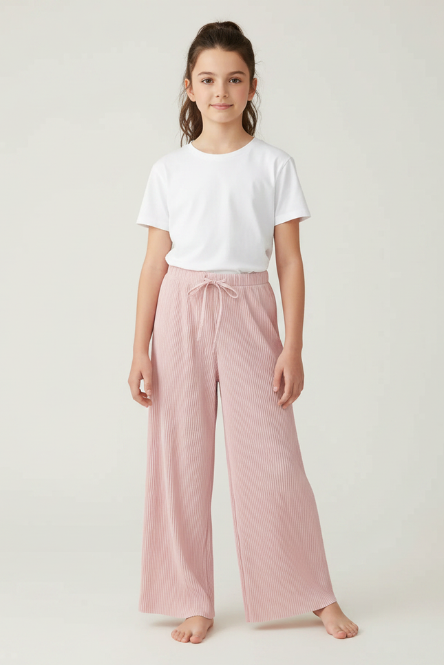 Pantalon Fluide Rose Plissé Ample Confortable Enfant - Maille