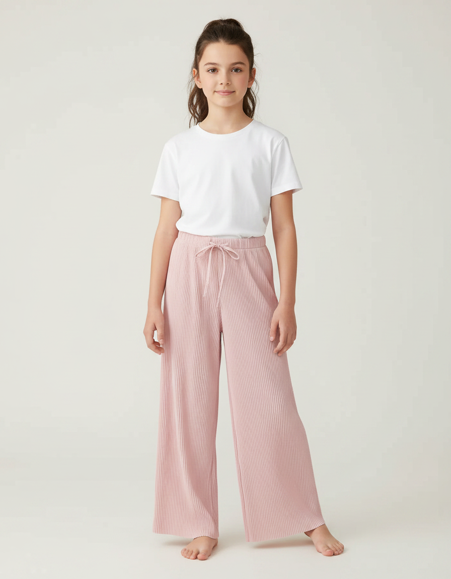 Pantalon Fluide Rose Plissé Ample Confortable Enfant - Maille