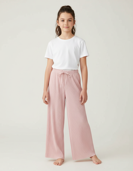 Pantalon Fluide Rose Plissé Ample Confortable Enfant - Maille
