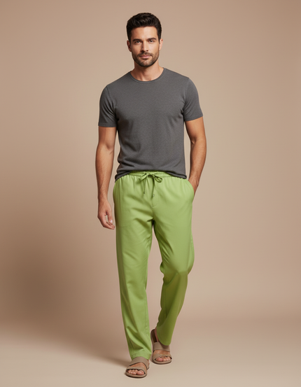 Pantalon Fluide Vert Ample Décontracté Homme Cordon - Viscose
