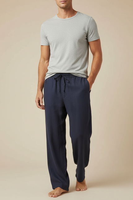 Pantalon Large Fluide Coton - Marine Lin