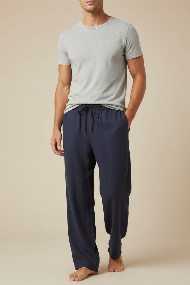 Pantalon Large Fluide Coton - Marine Lin