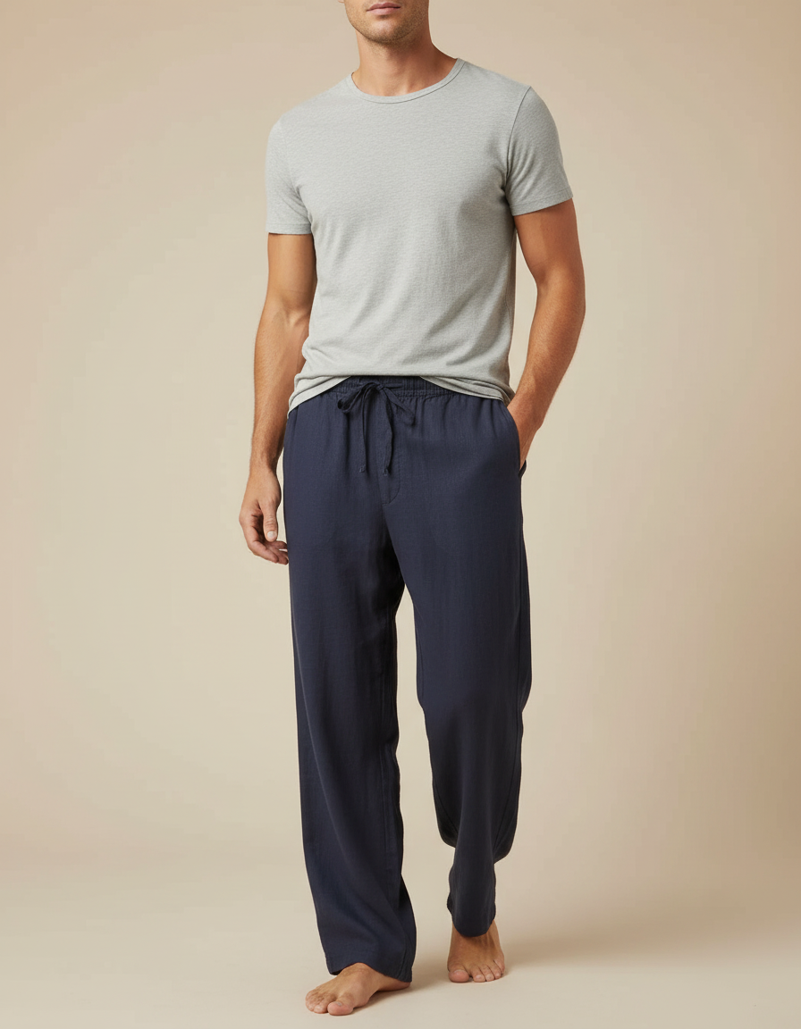 Pantalon Large Fluide Coton - Marine Lin