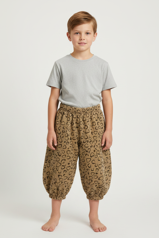 Pantalon Fluide Imprimé Cœur Ample Garçon Marron - Cordé