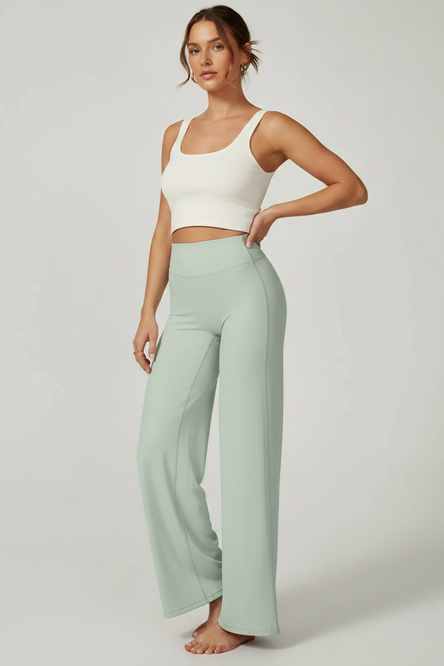 Pantalon Fluide Vert Ample Décontracté Yoga Confortable - Polyester