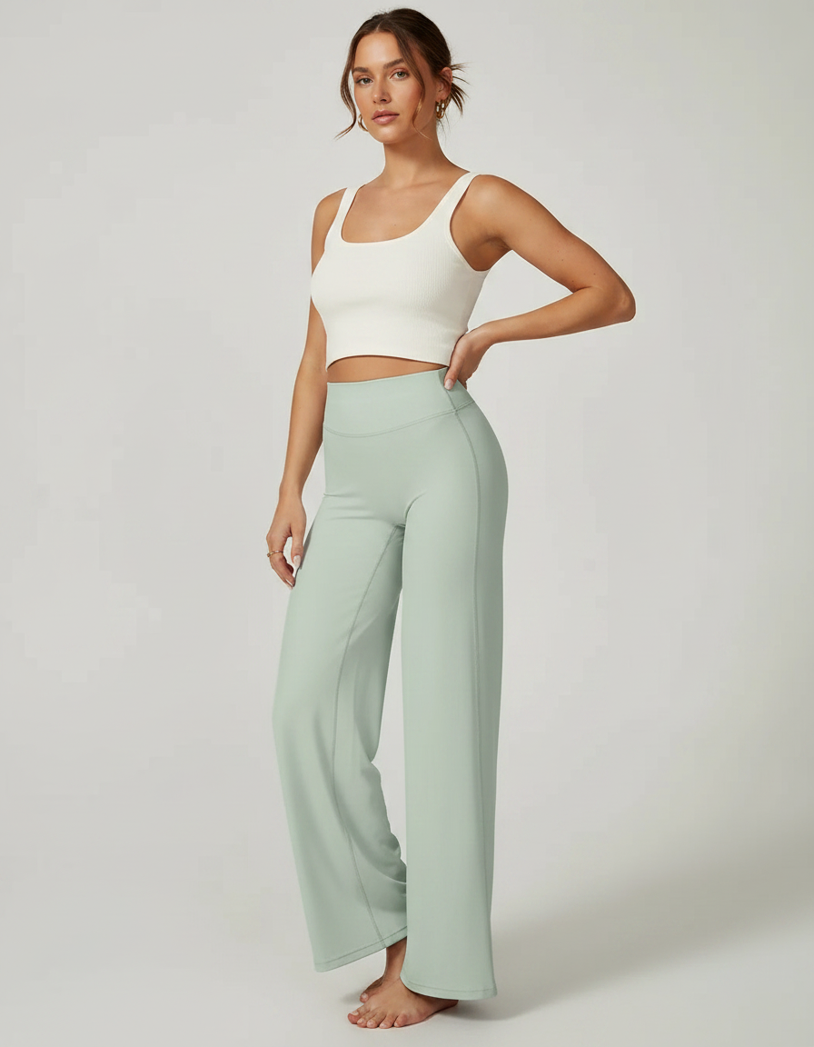 Pantalon Fluide Vert Ample Décontracté Yoga Confortable - Polyester