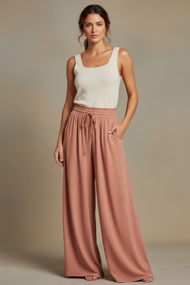 Pantalon Fluide Terracotta Femme - Marron Viscose