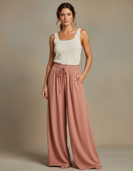 Pantalon Fluide Terracotta Femme - Marron Viscose
