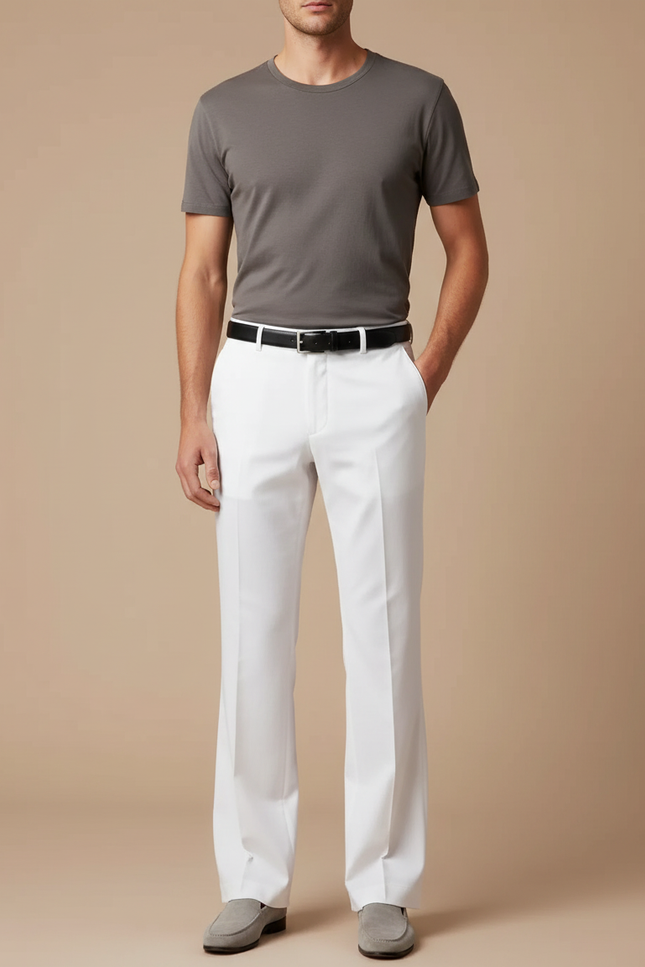 Pantalon Fluide Blanc Droit Élégant Extensible Homme - Gabardine