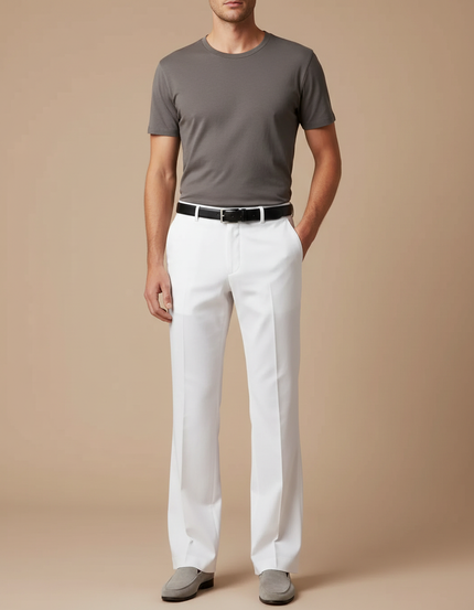 Pantalon Fluide Blanc Droit Élégant Extensible Homme - Gabardine
