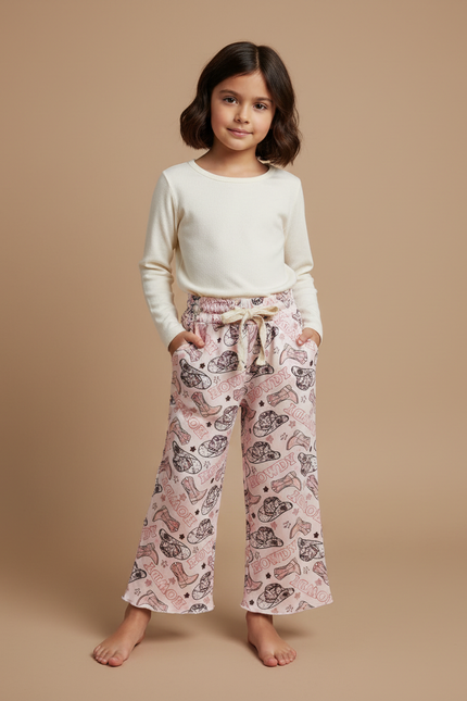 Pantalon Fluide Rose Imprimé Western Ample Enfant - Molleton
