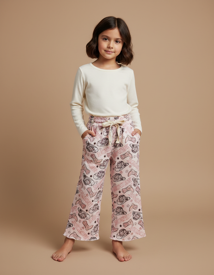Pantalon Fluide Rose Imprimé Western Ample Enfant - Molleton