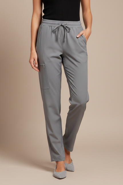 Pantalon Fluide Gris Cordon Ample Confortable - Polyester