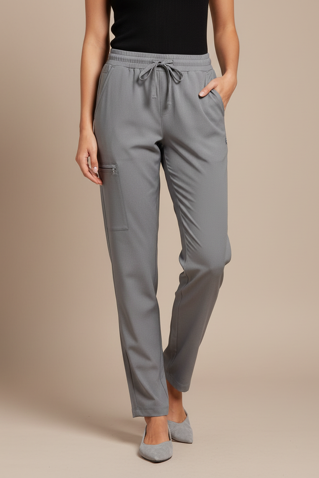 Pantalon Fluide Gris Cordon Ample Confortable - Polyester