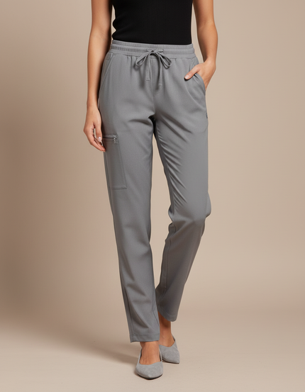 Pantalon Fluide Gris Cordon Ample Confortable - Polyester