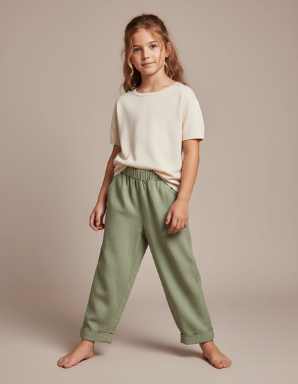 Pantalon Fluide Vert Ample Décontracté Fille - Molleton