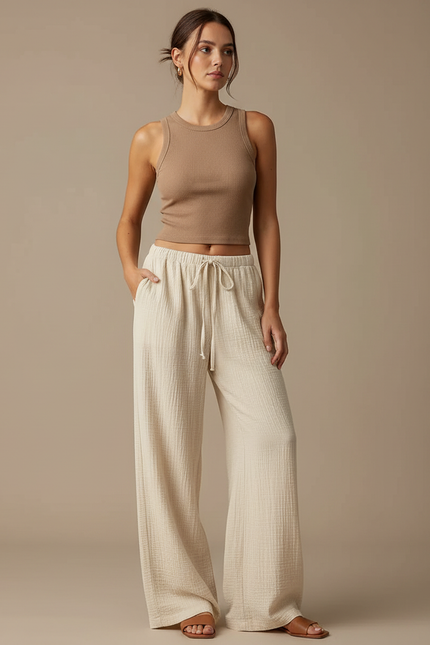 Pantalon Fluide Femme Coton Bio - Beige