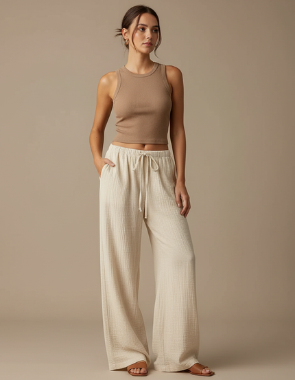 Pantalon Fluide Femme Coton Bio - Beige