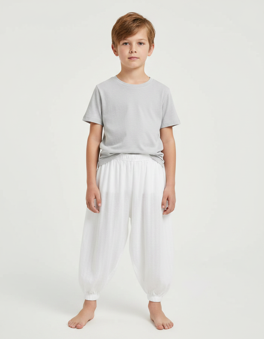 Pantalon Fluide Blanc Ample Coton Enfant
