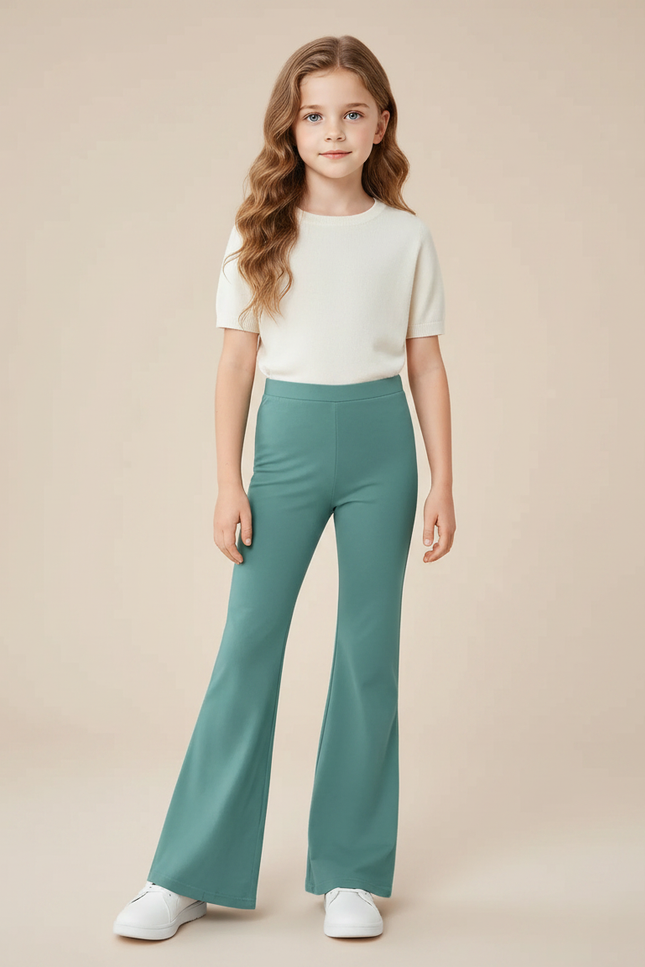 Pantalon Fluide Évasé Vert Canard Taille Haute Confortable - Polyester